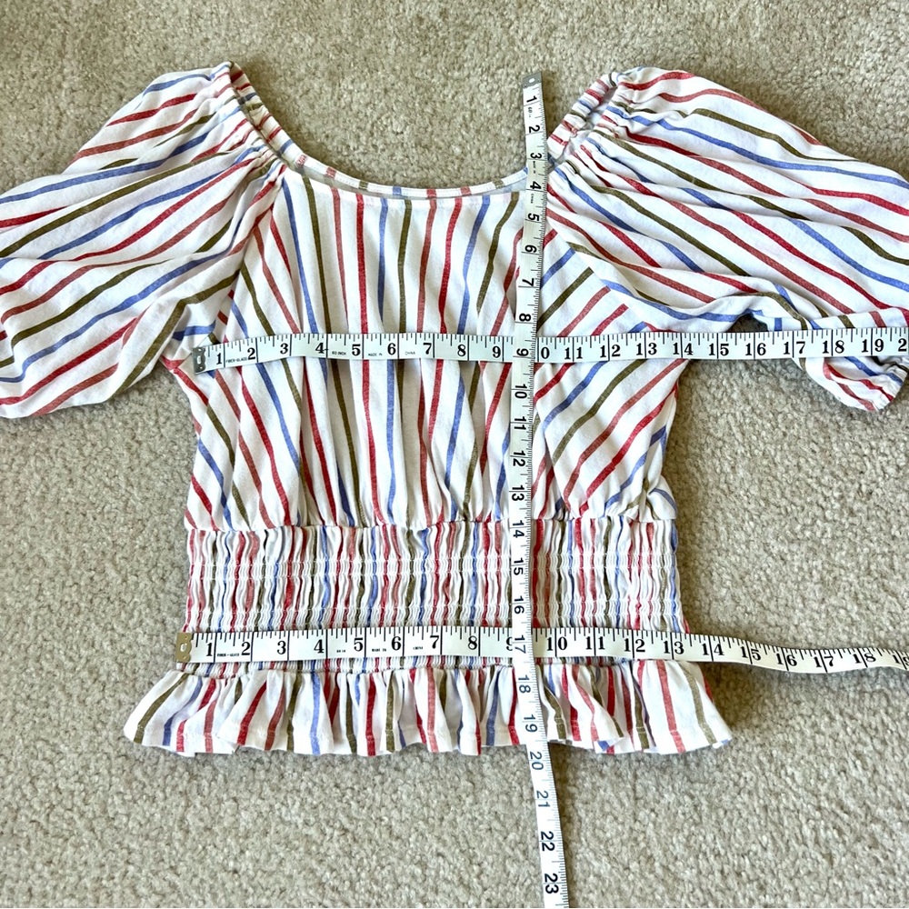 LOFT Striped Smocked Hem Cotton Blouse—SZ. XS - Picture 9 of 11